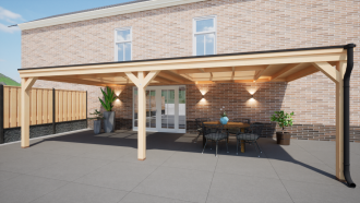 Aanbouw terrasoverkapping Calciet 850cm breed incl. lichtstraten