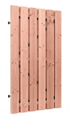 Poortdeur Douglas blank 16x140mm geschaafd op zwart stalen frame 100x190cm